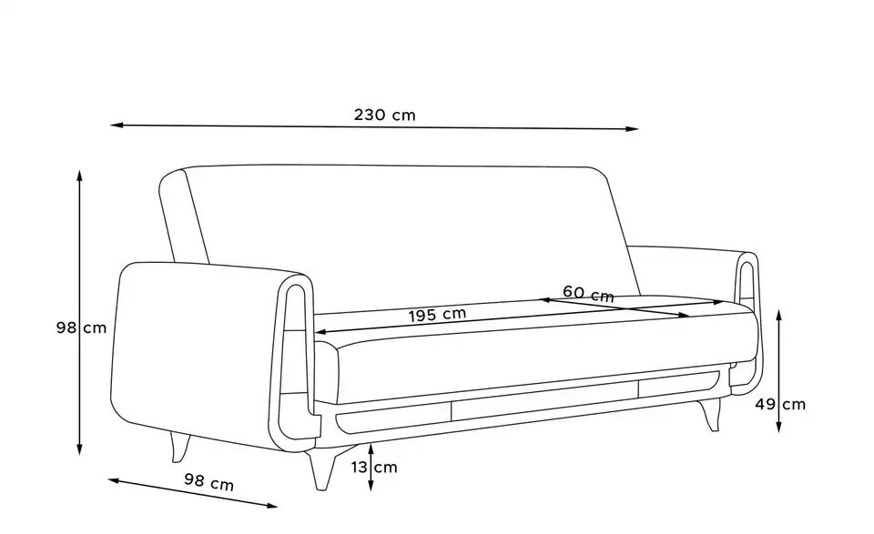 KONSIMO Einzelsofa, Bemaßung