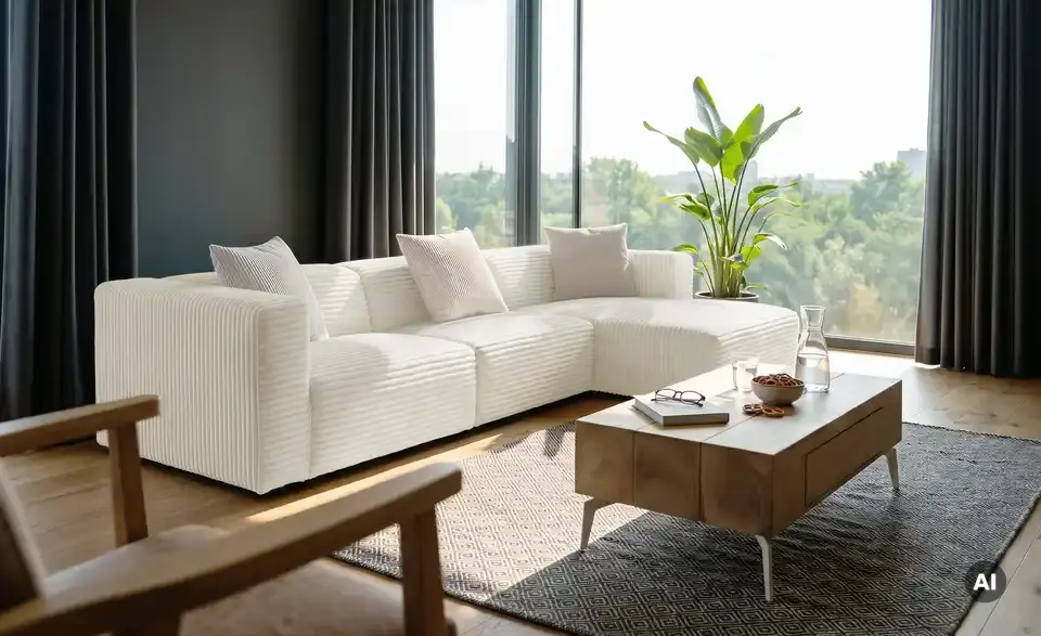 Ecksofa Prado im modernen Breitcord, in Wohnsituation