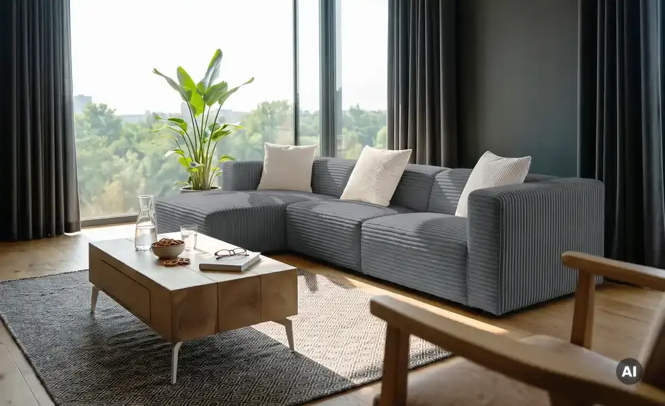 Ecksofa Prado im modernen Breitcord, in Wohnsituation