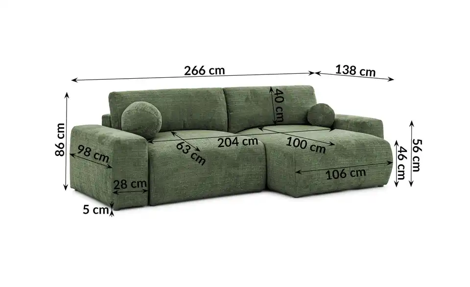 S-STYLE Ecksofa Puffy mit Schlaffunktion, Bemaßung