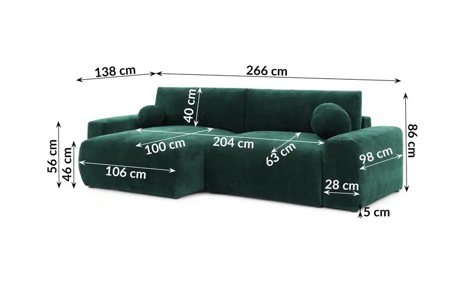 S-STYLE Ecksofa Puffy mit Schlaffunktion, Bemaßung