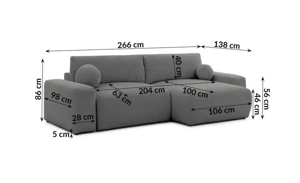 S-STYLE Ecksofa Puffy mit Schlaffunktion, Bemaßung