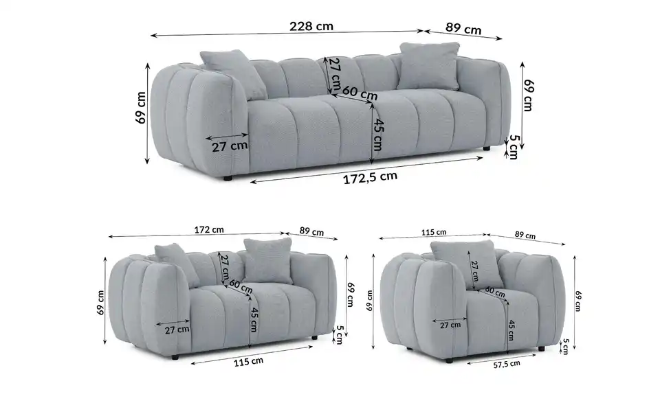 S-STYLE Polstergarnitur 3+2+1 Nubira, Bemaßung
