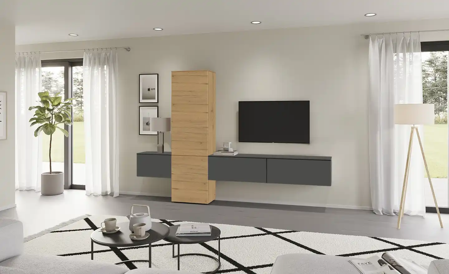 CONTENT Wohnwand STYLE Eiche Sierra, Dunkelgrau - Content CONTENT Wohnwand STYLE - Einrichtungsbeispiel