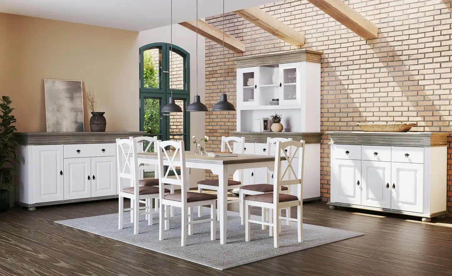 Sideboard aus Massivholz FEHMARN Lavagrau, Weiß - Sideboard aus Massivholz FEHMARN - Einrichtungsbeispiel