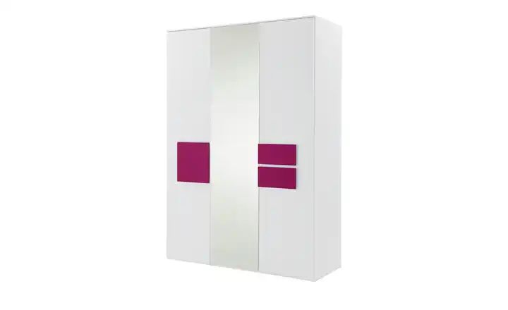 Kleiderschrank, 3-türig Holly | Weiß / Fuchsia, mit Spiegeltür