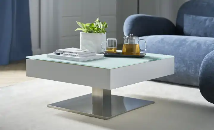 Malediven ▻ Couchtisch in Weiß matt mit Glas