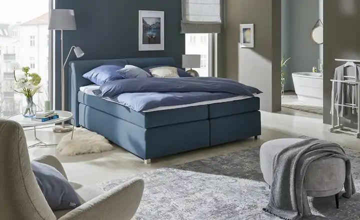 Boxspringbett LUMO 160x200 cm Blau - Einrichtungsbeispiel