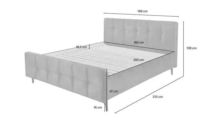 meinBett Polsterbettgestell Mariano C Grau, 160x200 cm