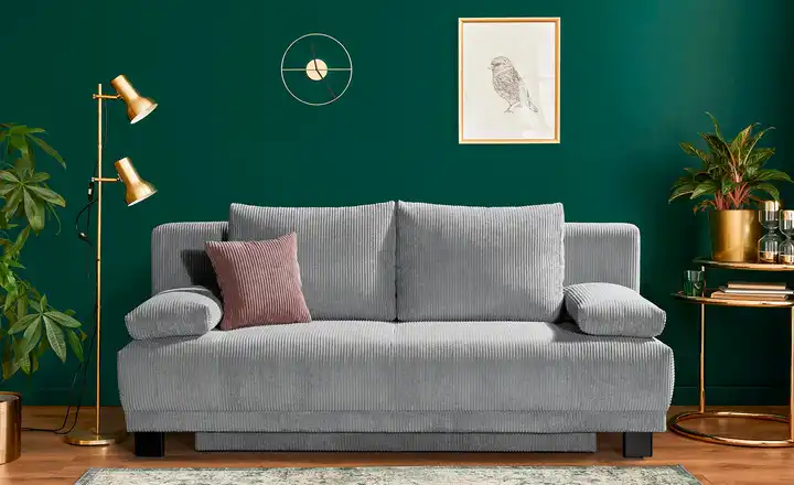Schlafsofa Luna in Grau – Cord mit Bettkasten