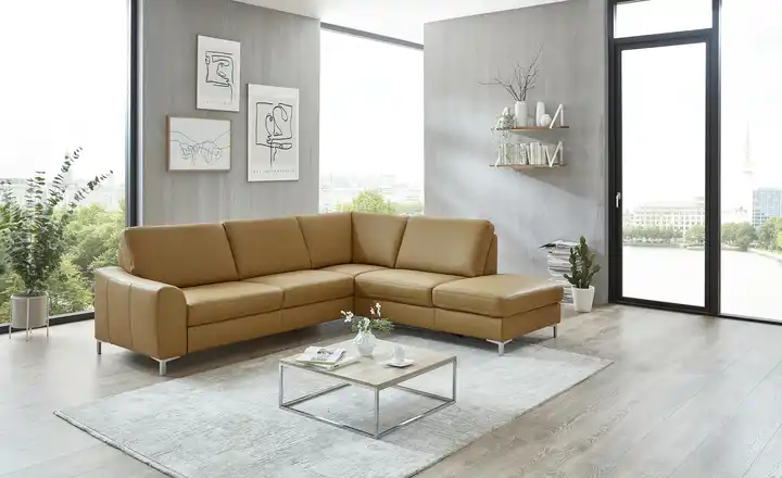 meinSofaEcksofa mit Sitz und Rückenlehne aus Echtleder Lea