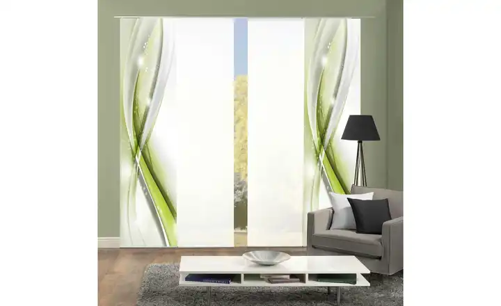 4er-Set Schiebevorhänge 'ROM' – Transparent, Uni Weiß, Je 245x60 Cm, Inkl. Gleiter & Klemmschiene