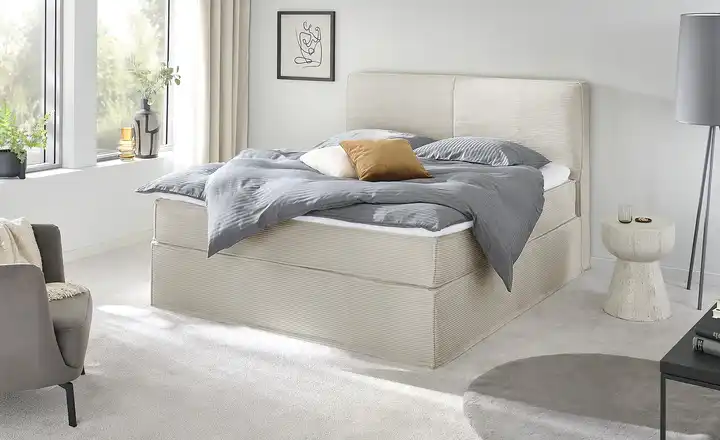 Boxi in Natur – Boxspringbett Cord 160x200 H5