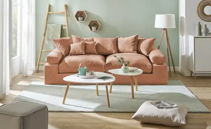 Couch Rostrot Webstoff Big Sofa Lionore in Rostrot