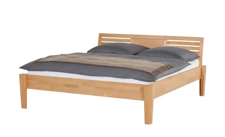 Timber Massivholz-Bettgestell Timber Buche 140 cm Kopfteil: Ziersprossen seitlich eckig ohne