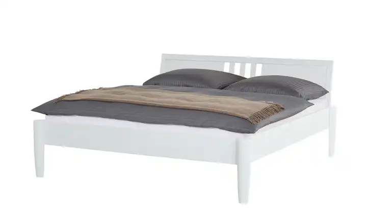 Timber Massivholz-Bettgestell Timber Weiß, Buche 140 cm Kopfteil: Ziersprossen mittig rund ohne