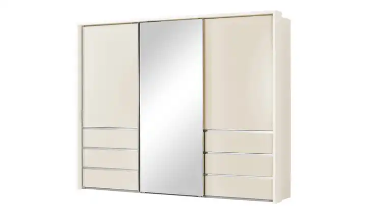 Schwebetürenschrank, 3-türig Mitta Champagner mit Passepartoutrahmen 310 cm 220 cm