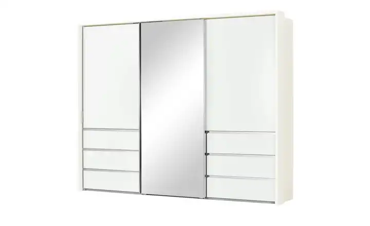 Schwebetürenschrank, 3-türig Mitta Weiß mit Passepartoutrahmen 310 cm 220 cm