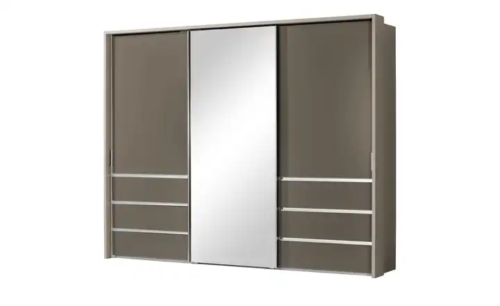 Schwebetürenschrank, 3-türig Mitta Braun mit Passepartoutrahmen 310 cm 220 cm