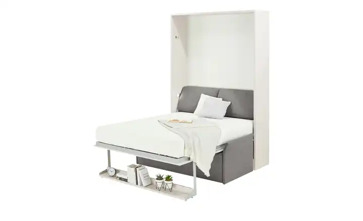 nehl Schrankbett 2weiRaumWunder Schrankbett Weiß Elefantengrau Bonnellfederkern 140 cm