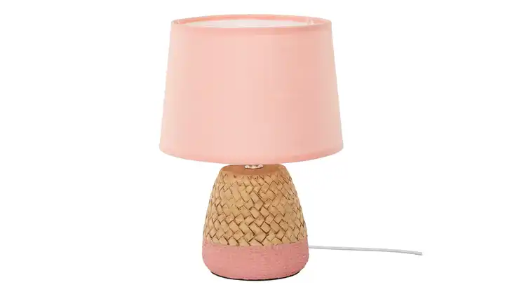 levelone Keramik-Tischleuchte, 1-flammig, Pink mit Seil 