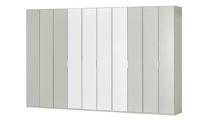 Wohnwert Falttürenschrank  Forum 375 cm 216 cm 3 Außenpaneele je Seite abgesetzt Weiß, Steingrau, glänzend