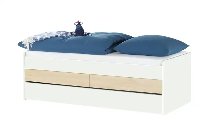 Duobett mit Stauraum Grow Up 90 cm Weiß, Buche (Nachbildung)