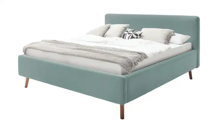 Polsterbettgestell Mattis Eisblau Webstoff fein 160 cm ohne Bettkasten