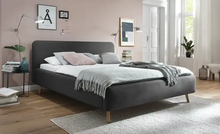 Polsterbettgestell Mattis Anthrazit Webstoff fein 160 cm ohne Bettkasten