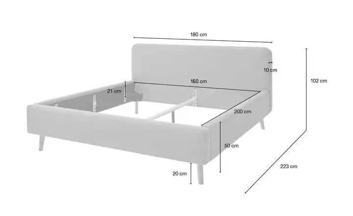 Polsterbettgestell Mattis Anthrazit Webstoff fein 160 cm ohne Bettkasten