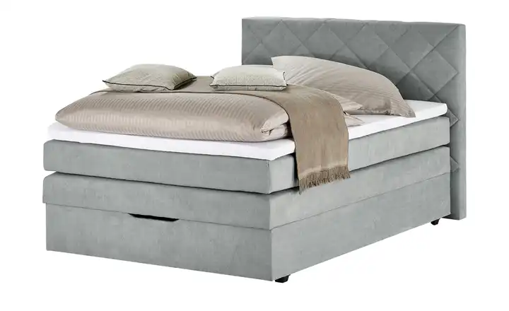 Boxspringbett mit Bettkasten und Topper Princess 140 cm Grau