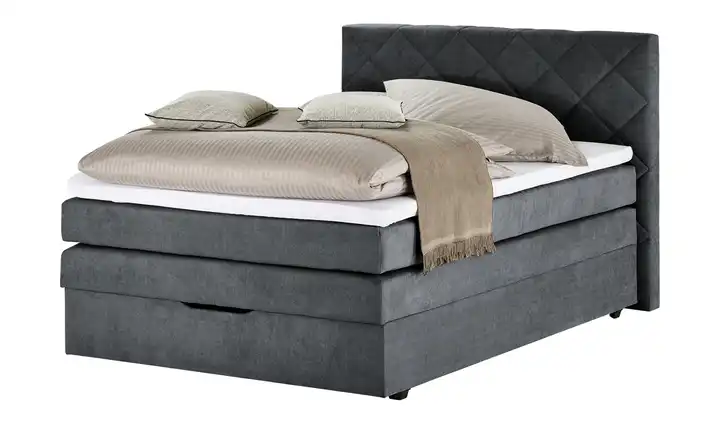 Boxspringbett mit Bettkasten und Topper Princess 140 cm Anthrazit