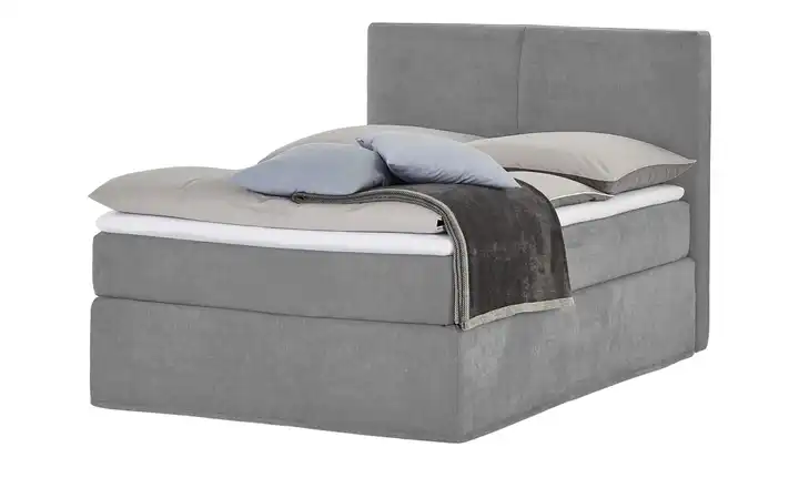 Boxi Boxspringbett 140 x 200 cm Boxi Classic Hellgrau 140 cm Velours H2 Kaltschaumkern