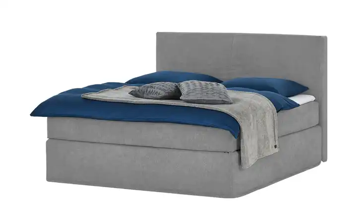 Boxi Boxspringbett 160 x 200 cm Boxi Classic Hellgrau 160 cm Velours H2 & H3 Kaltschaumkern
