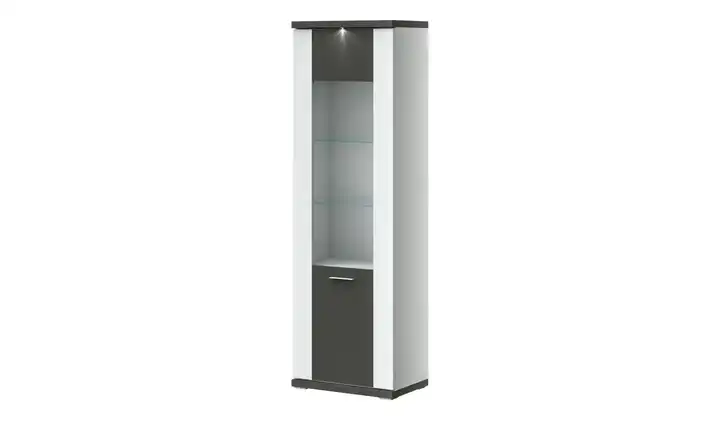 uno Vitrine Titan Weiß, Graphit rechts Spotbeleuchtung
