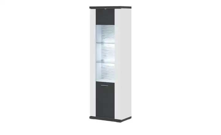 uno Vitrine Titan Weiß, Graphit rechts Spot- und Glaskantenbeleuchtung