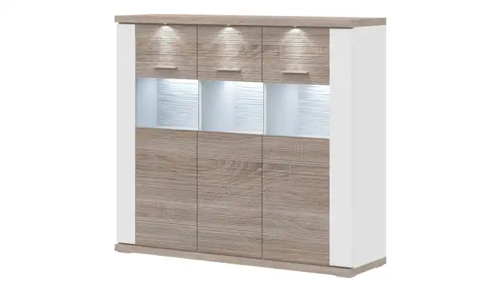 uno Highboard  Titan Weiß, Eiche sägerau (Nachbildung) Spot- und Nischenbeleuchtung