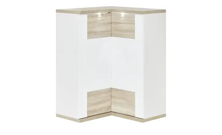 uno Eck-Highboard  Titan Weiß, Eiche sägerau (Nachbildung)