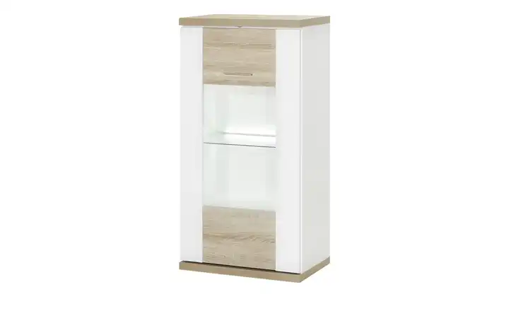 uno Vitrine  Titan links Spot- und Glaskantenbeleuchtung Weiß, Eiche (Nachbildung)