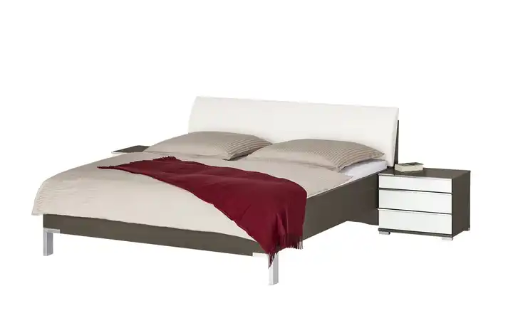 Bettanlage Beda Taupe, Weiß ohne Nachtschrankpaneel und LED-Beleuchtung