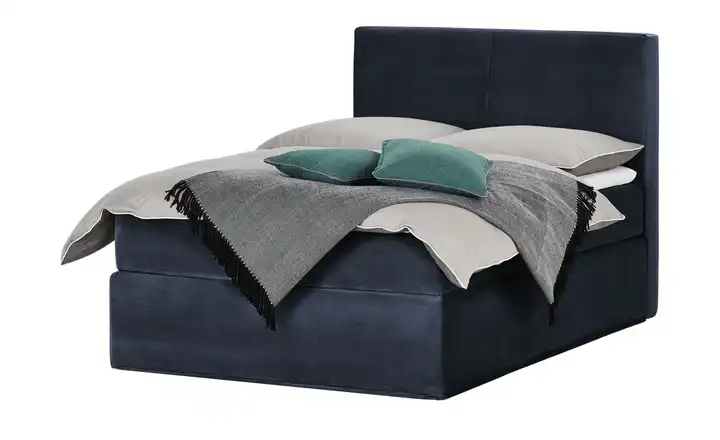 Boxi Boxspringbett 140 x 200 cm Boxi Classic Mitternachtsblau 140 cm Samt H2 & H3 Kaltschaumkern