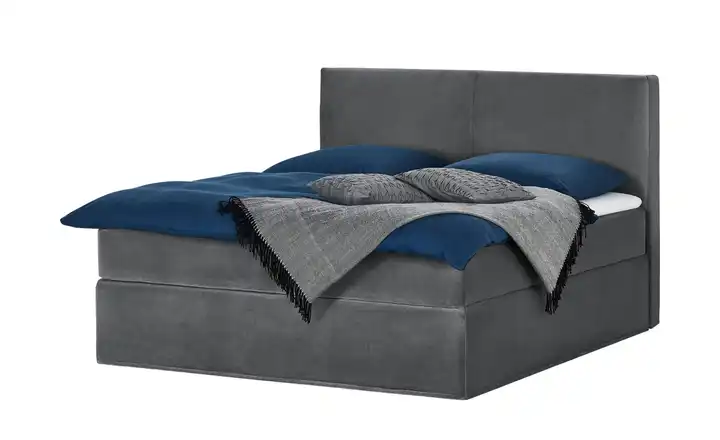 Boxi Boxspringbett 160 x 200 cm Boxi Classic Dunkelgrau 160 cm Samt H2 & H3 Kaltschaumkern