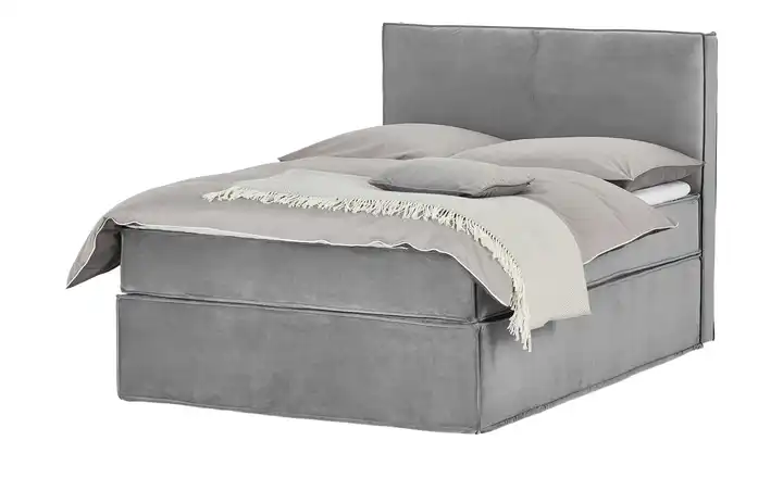 Boxi Boxspringbett 140 x 200 cm mit trendigem Keder Boxi Urban Hellgrau 140 cm H2 Kaltschaumkern Samt