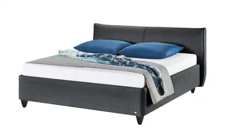 RUF Polsterbett Mit Boxspringunterfederung Casita Dunkelgrau 200 cm H2 & H3 Fußfarbe Schwarz