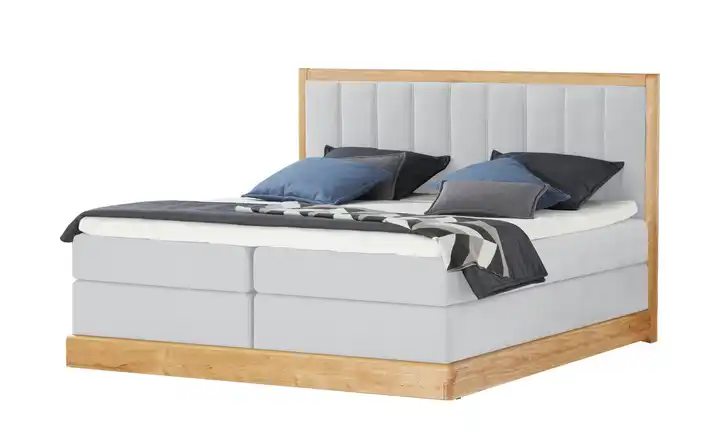 Switch Refresh Massivholz-Boxspringbett Alma Hellgrau 160 cm