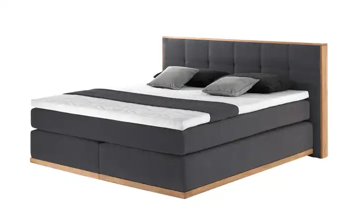 uno Massivholz-Boxspringbett Luca Anthrazit 180 cm H3 Schaumstoffkern