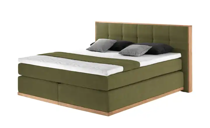 uno Massivholz-Boxspringbett Luca Olivgrün 180 cm H3 Schaumstoffkern