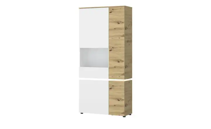 Vitrine Soft-Close Luci Cremeweiß, Eiche Artisan (Nachbildung) Vitrinentür links