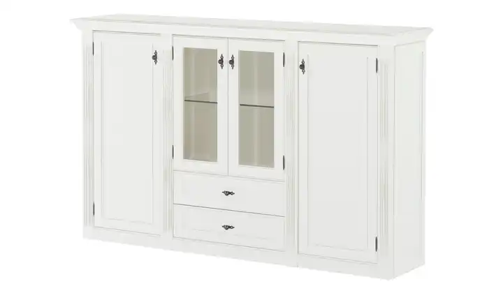 maison bleue Highboard Petit Chalet mit Glasboden Weiß, antik