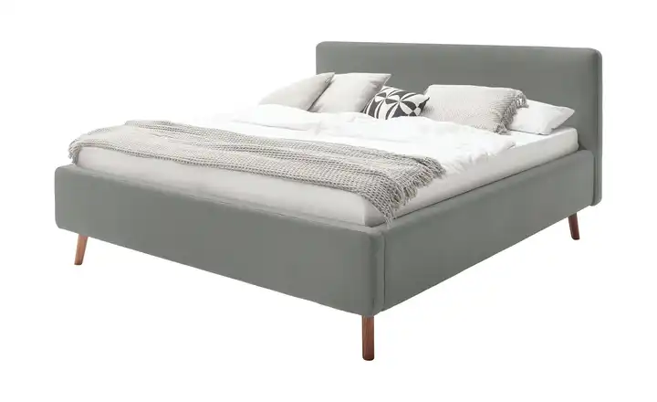 Polsterbettgestell mit Bettkasten Mattis Grau Webstoff fein 160 cm mit Bettkasten